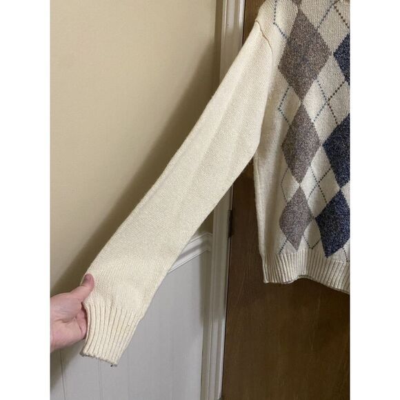 Vintage Par Four Sportswear Ivory Argyle Print Wool V-Neck Sweater Tall LT 42-44 - Picture 4 of 11